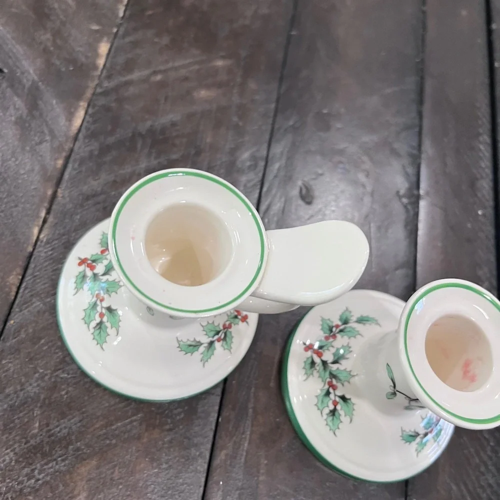 Spode Christmas‎ Tree Chamberstick Candle Holders Set of 2 Holly Berry England
